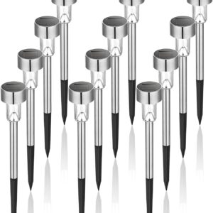 GIGALUMI Solar Lights Outdoor Waterproof 12 Pack – Stainless Steel LED Garden Lights for Patio, Lawn, Yard, Pathway & Landscape, Cold White