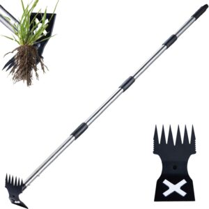 Weed Puller Tool with Long Handle – 60" Heavy-Duty Manual Weeder, 2-in-1 Hand Weed Rake & Garden Hoe for Easy Uprooting in Yard, Lawn, Patio & Garden