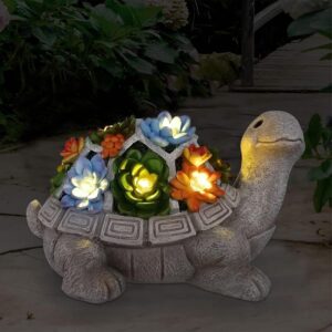 Nacome Garden Turtle Statue with Succulent & 7 LED Lights – Outdoor Tortoise Lawn Decor for Patio, Yard, Balcony & Garden, Unique Housewarming Gift