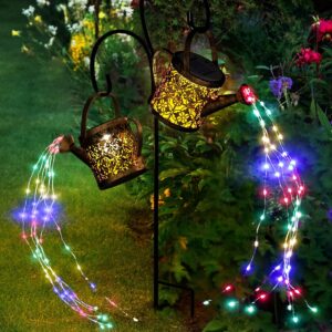 Merear Solar Watering Can Lights Outdoor – 8 Multi-Color Changing Modes, IP65 Waterproof Garden Landscape Lights with One Pole Two Cans Design for Lawn, Patio, Backyard, Christmas Decor