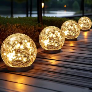 Solar Globe Lights Outdoor Waterproof – Cracked Glass Ball Lights for Garden, Patio, Yard, Lawn & Backyard Decor, Solar Orbs for Outdoor Landscape Decorations