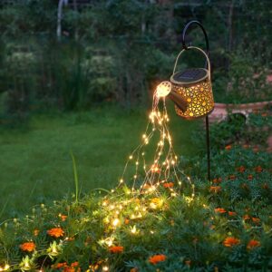Outdoor Solar Watering Can Lights – 1 Pack Metal Hanging Waterproof Garden Decor Light, Warm White Fairy Lights for Patio, Yard, Lawn, Gifts for Mom & Grandma